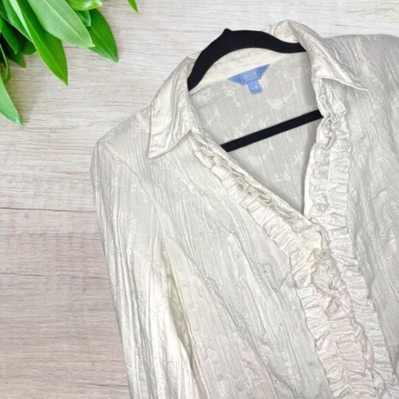 Denver Hayes White Womens Button Down V Neck Shirts Long Sleeve. - Picture 11 of 14